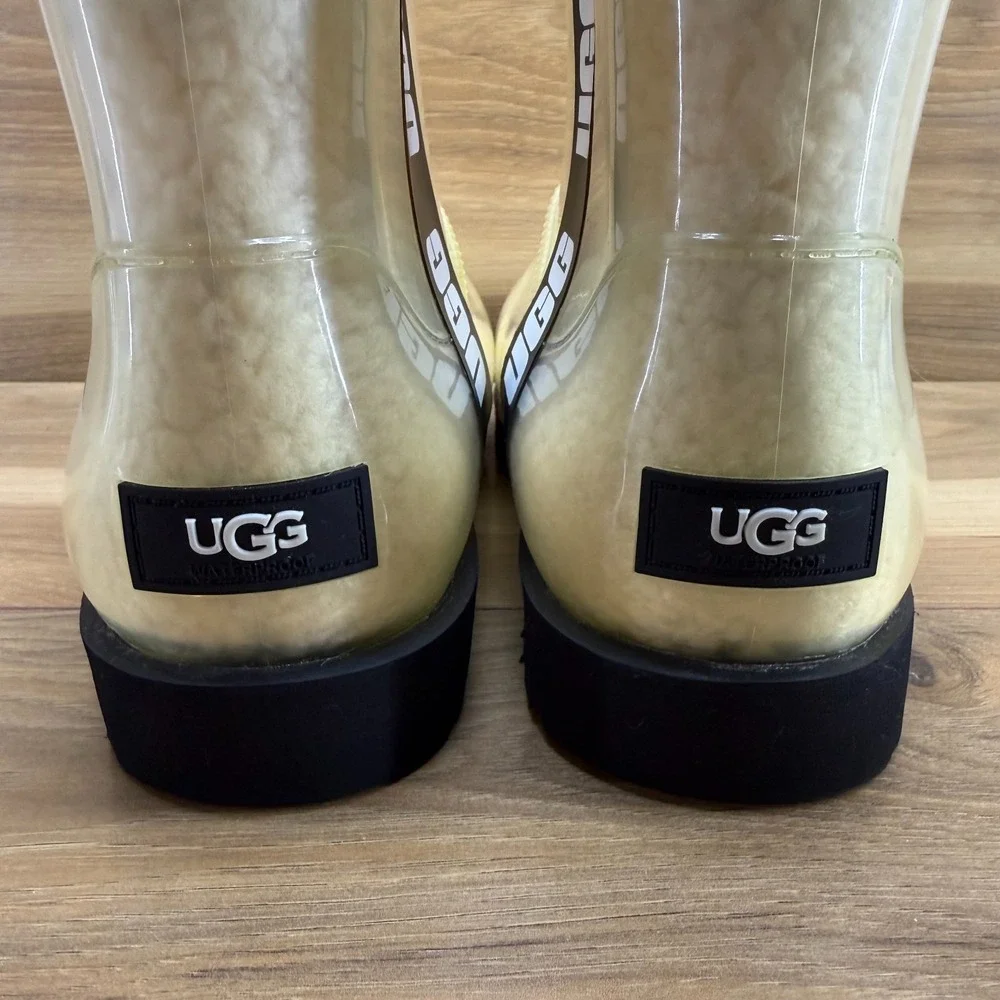 UGG Classic Clear Mini Boots Womens 9 Sherpa Shearling Fur Lined Black Jelly